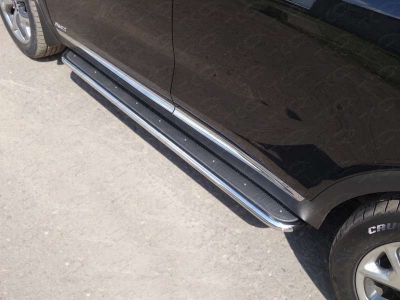 Пороги с площадкой нержавеющий лист 42 мм ТСС для Kia Sorento Prime 2015-2017
