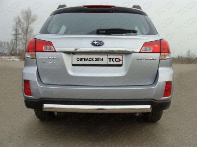 Защита заднего бампера овальная 75х42 мм ТСС для Subaru Outback 2012-2014